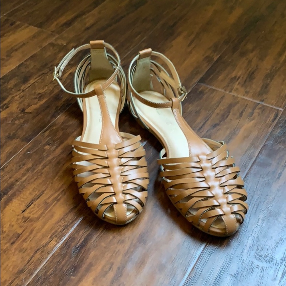 Anthropologie Pyramidis Sandals TStrap Tan Leather